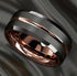 Men's 8mm Tungsten Brushed Black Rose Gold Grooved Comfort-Fit Wedding Band